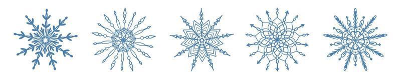 conjunto de ícone de floco de neve azul desenhado de mão isolado no fundo branco. coleção de ilustração vetorial de cristal de geada de floco de neve de elemento de design de inverno. vetor