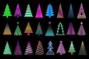 coleção de árvore de Natal de néon de vetor. conjunto de árvores de Natal brilhantes isoladas no fundo preto. árvores iluminadas coloridas para seus projetos de design. vetor