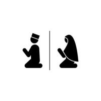 plano islâmico oração ícone projeto, muçulmano homem e mulher ilustração modelo vetor