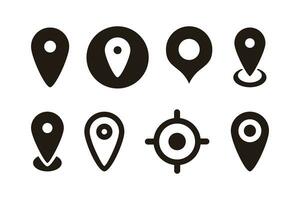 conjunto do simples plano Preto localização ícone ilustração projeto, silhueta mapa endereço símbolo coleção modelo vetor