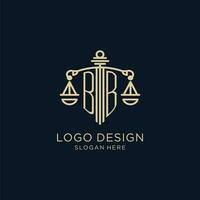 inicial bb logotipo com escudo e balanças do justiça, luxo e moderno lei empresa logotipo Projeto vetor