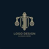 inicial co logotipo com escudo e balanças do justiça, luxo e moderno lei empresa logotipo Projeto vetor