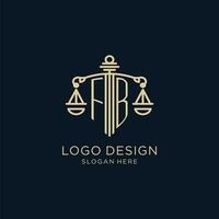 inicial fb logotipo com escudo e balanças do justiça, luxo e moderno lei empresa logotipo Projeto vetor