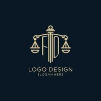 inicial para logotipo com escudo e balanças do justiça, luxo e moderno lei empresa logotipo Projeto vetor