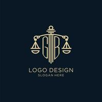 inicial gb logotipo com escudo e balanças do justiça, luxo e moderno lei empresa logotipo Projeto vetor