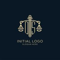 inicial ds logotipo com escudo e balanças do justiça, luxo e moderno lei empresa logotipo Projeto vetor