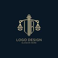 inicial Libra logotipo com escudo e balanças do justiça, luxo e moderno lei empresa logotipo Projeto vetor