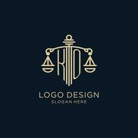 inicial ko logotipo com escudo e balanças do justiça, luxo e moderno lei empresa logotipo Projeto vetor