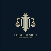 inicial qo logotipo com escudo e balanças do justiça, luxo e moderno lei empresa logotipo Projeto vetor