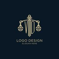 inicial vo logotipo com escudo e balanças do justiça, luxo e moderno lei empresa logotipo Projeto vetor