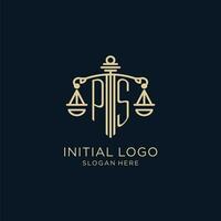 inicial ps logotipo com escudo e balanças do justiça, luxo e moderno lei empresa logotipo Projeto vetor