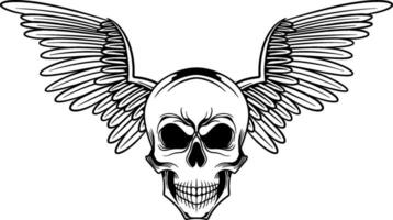 vetor tatuagem Projeto Preto e branco mão desenhado asas crânio
