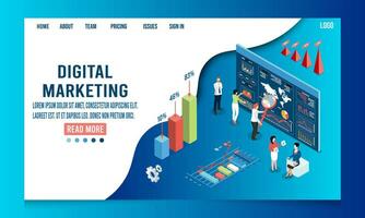 3d isométrico digital marketing conceito para o negócio e social meios de comunicação marketing, Móvel anúncio, conteúdo marketing, o negócio análise, conteúdo estratégia, e gerenciamento. vetor ilustração eps10