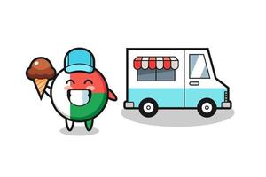 mascote do distintivo da bandeira de Madagascar com caminhão de sorvete vetor