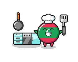 ilustração do personagem do emblema da bandeira das Maldivas enquanto um chef está cozinhando vetor