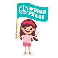 desenho animado criança posando com Paz placa vetor