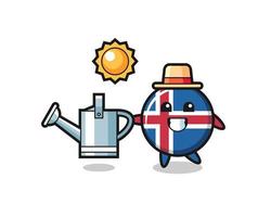 personagem de desenho animado da bandeira da Islândia segurando um regador vetor