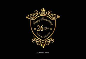 26 aniversário celebração logótipo com caligrafia dourado cor elegante Projeto vetor