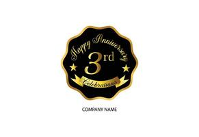 3º aniversário celebração logótipo com caligrafia dourado cor elegante Projeto vetor