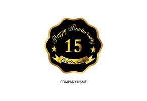 15 aniversário celebração logótipo com caligrafia dourado cor elegante Projeto vetor