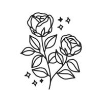 vintage mão desenhado rosa floral linha arte logotipo elemento vetor