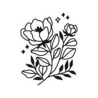 vintage mão desenhado peônia flor linha arte vetor elemento