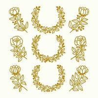 vintage mão desenhado flor guirlanda e logotipo elemento coleção vetor