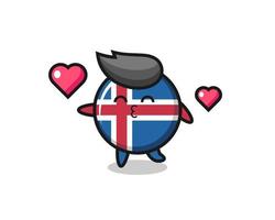 Desenho de personagem da bandeira da Islândia com gesto de beijo vetor