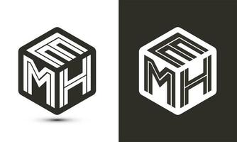emh carta logotipo Projeto com ilustrador cubo logotipo, vetor logotipo moderno alfabeto Fonte sobreposição estilo.