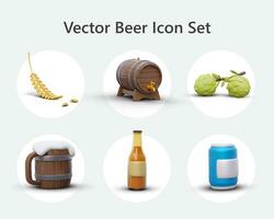 conjunto do 3d ícones em Cerveja tema. vetor imagens do embalagem e ingredientes para publicidade Cerveja