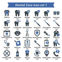 dental Cuidado ícone conjunto 1 vetor