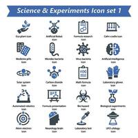 Ciência experimentos ícone conjunto 1 vetor