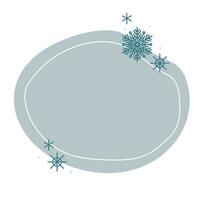 Natal inverno mão desenhado azul círculo quadro, Armação com flocos de neve. moderno minimalista estético feriado elemento. vetor brilhar para social meios de comunicação ou poster projeto, simples decorativo boho estilo fronteira