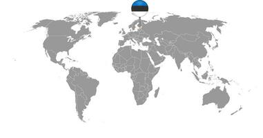 mapa de pinos com bandeira da Estônia no mapa do mundo. ilustração vetorial. vetor