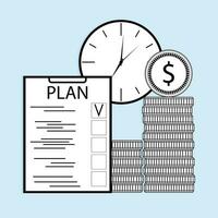 plano Tempo e dinheiro. o negócio Tempo dinheiro, plano e gerenciamento, vetor ilustração