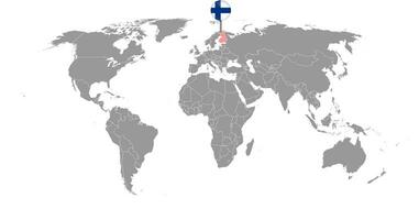 pin mapa com bandeira da Finlândia na ilustração do mundo map.vector. vetor