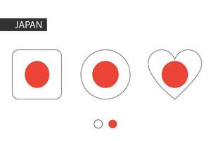 Japão 3 formas quadrado, círculo, coração com cidade bandeira. isolado em branco fundo. vetor