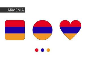 Armênia 3 formas quadrado, círculo, coração com cidade bandeira. isolado em branco fundo. vetor