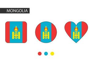 Mongólia 3 formas quadrado, círculo, coração com cidade bandeira. isolado em branco fundo. vetor
