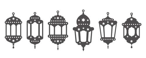 Ramadã lanternas vetor definir. islâmico lâmpadas com estrelas decoração. muçulmano enfeite elementos em branco fundo. tradicional silhueta para feriados