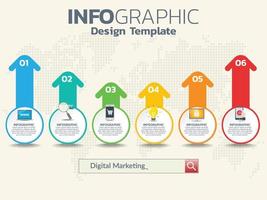 conceito de marketing digital. gráfico infográfico com ícones, pode ser usado para layout de fluxo de trabalho, diagrama, relatório, design de web. vetor