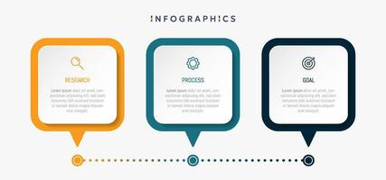 moderno o negócio infográfico modelo, quadrado forma com 3 opções ou passos ícones. vetor