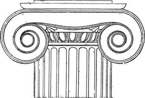 iônico capital do a têmpora do sem asas vitória, vintage gravação. vetor