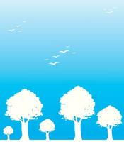 árvores e pássaros dentro azul fundo, ilustração vetor