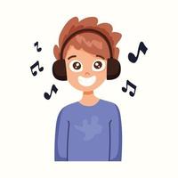 o menino ouve música com fones de ouvido. ilustração vetorial em estilo simples vetor