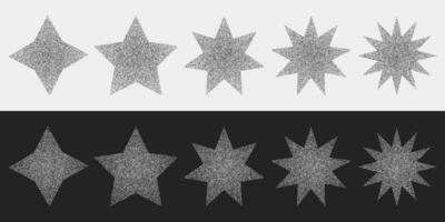 clipart conjunto do estrelas do diferente formas em uma Sombrio e luz fundo. vetor elemento dentro meio-tom estilo, barulhento grunge geométrico formas, estiplismo