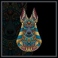 colorida anubis cabeça mandala artes isolado em Preto fundo vetor