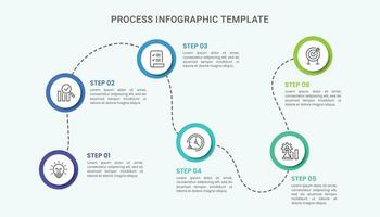 Linha do tempo processo infográfico modelo para o negócio apresentação com ícones e 6 passos. vetor