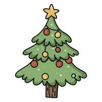 kawaii Natal pinho árvore colorida enfeites ícone. inverno evento. Natal, inverno ou Novo ano. rabisco elementos. vetor
