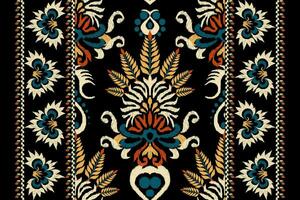 ikat floral paisley bordado em Preto plano de fundo.ikat étnico oriental padronizar tradicional.asteca estilo abstrato vetor ilustração.design para textura,tecido,vestuário,embrulho,decoração,cachecol,tapete